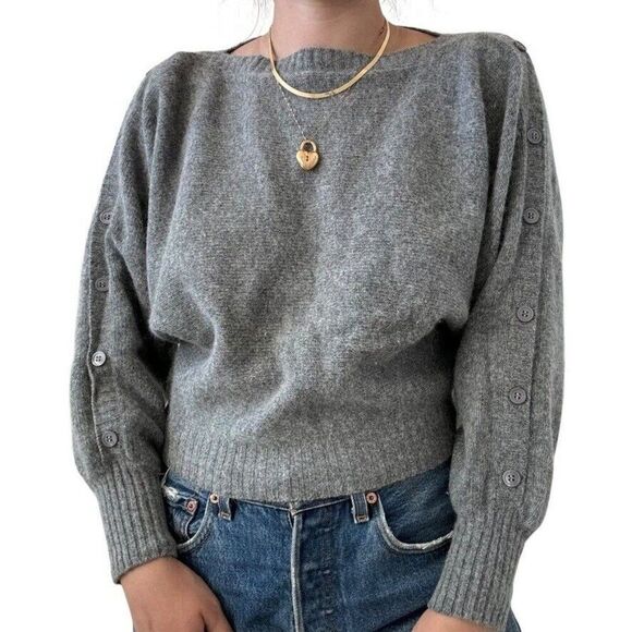 Vintage 1980s Womens Gray Angora Wool Blend Cropped Fuzzy Soft Sweater sz M - Picture 3 of 8